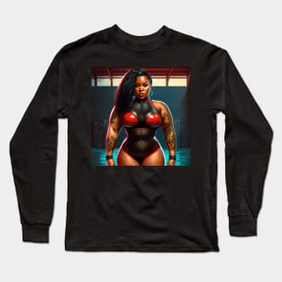 Summer Vibes, Curvy Summer, Curvy and Beautiful Superwoman lifter. Bodybuilder. Female are strong. Sticker Long Sleeve T-Shirt